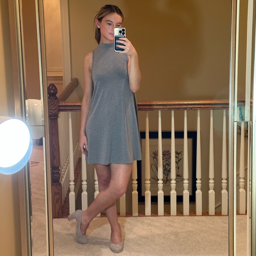 Topshop Mockneck Sleeveless Mini Dress (2, Grey and Light Blue)
